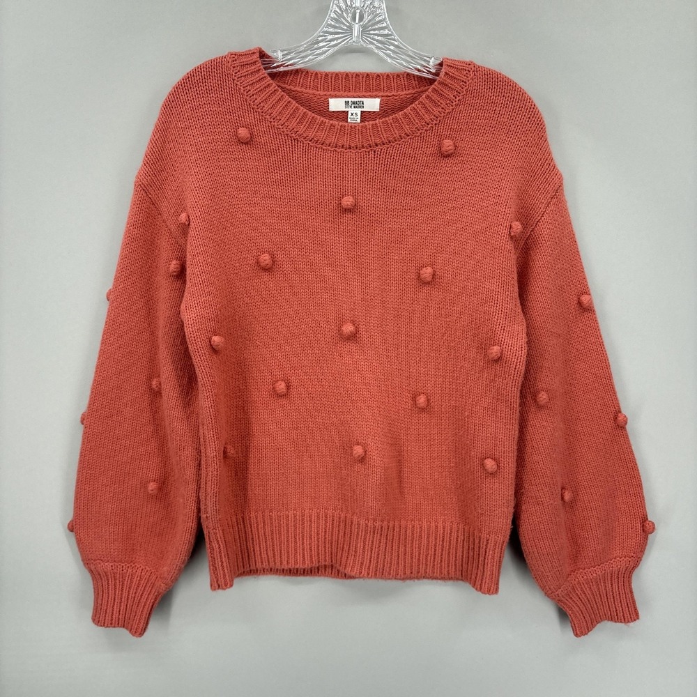 BB Dakota Sweater Womens XS Salmon Pink Acrylic Mix Pom Pom Bobble Knit Pullover